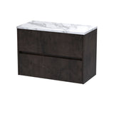 Modern Splash 800mm Metallic Slate 2 Drawer Wall Hung Vanity Unit With Carrara Laminate Worktop