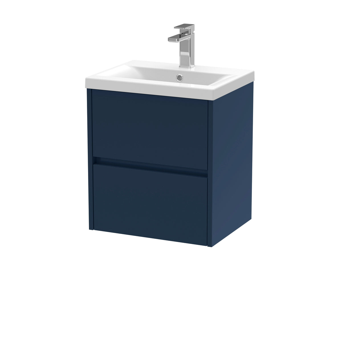 Modern Splash 500mm Midnight Blue 2 Drawer Wall Hung Vanity Unit With Mid-Edge Basin