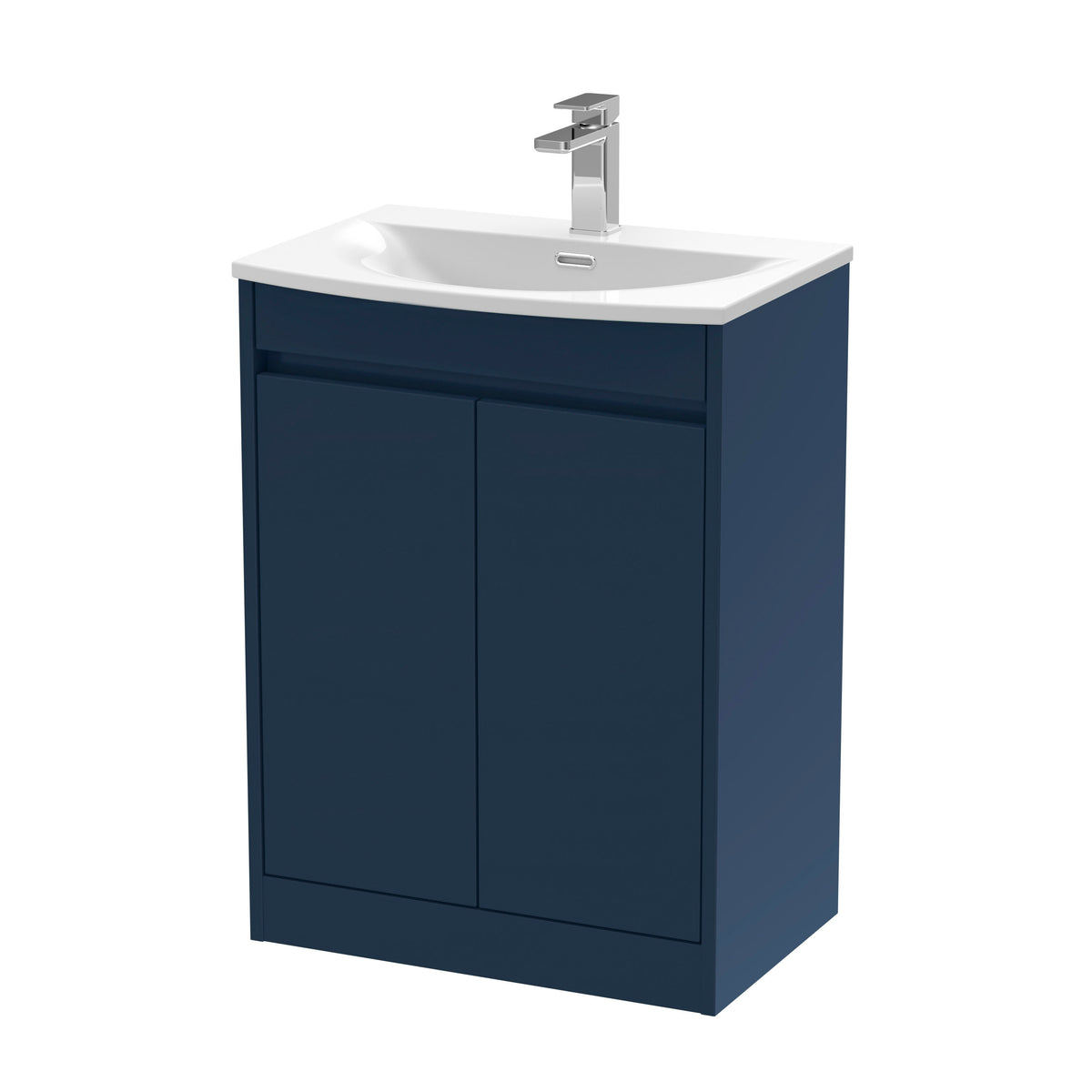 Modern Splash 600mm Indigo Blue 2 Door Floor Standing Vanity Unit With Curved Basin