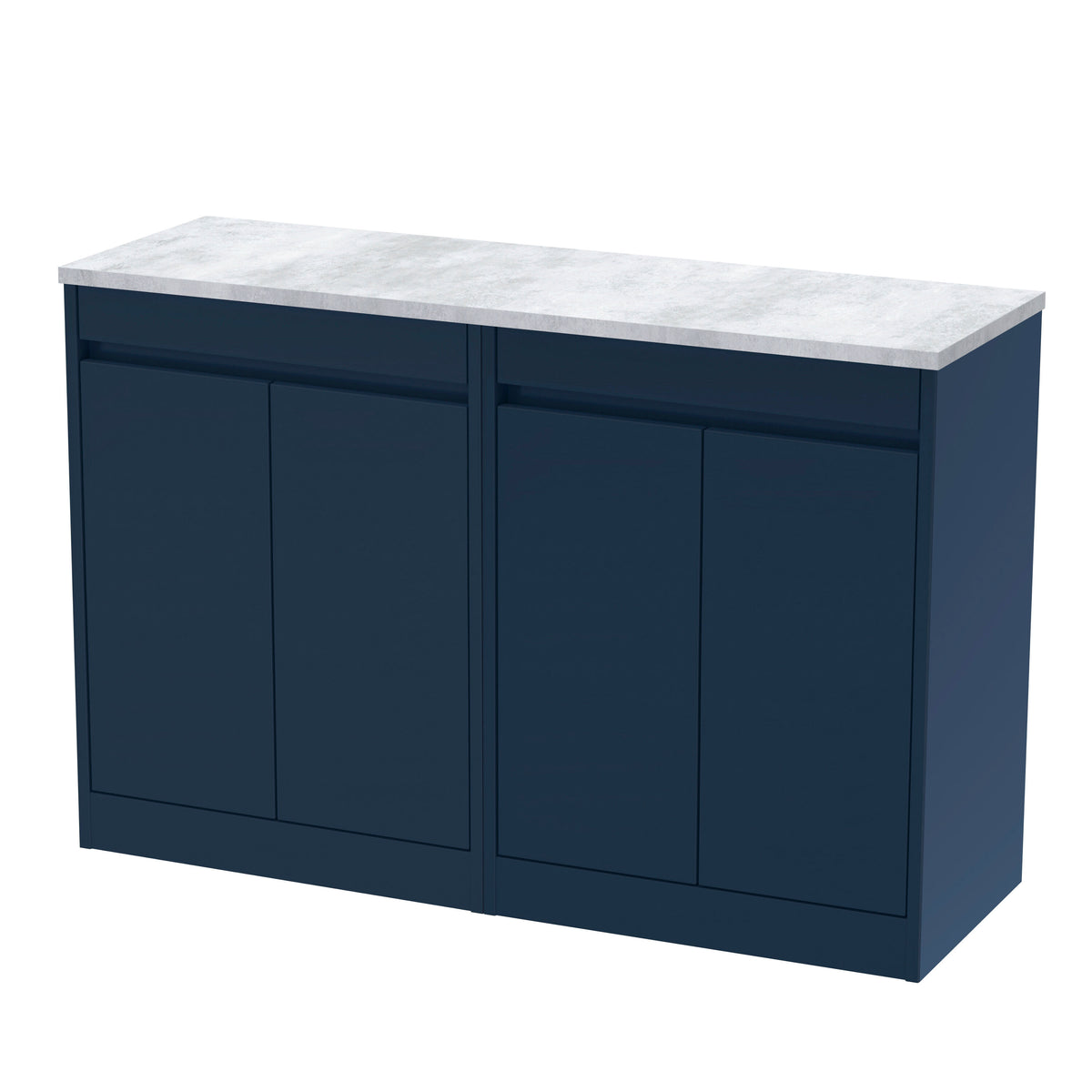 Modern Splash 1200mm Indigo Blue 4 Door Floor Standing Vanity Unit With Bellato Grey Worktop