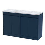 Modern Splash 1200mm Indigo Blue 4 Door Floor Standing Vanity Unit With Bellato Grey Worktop