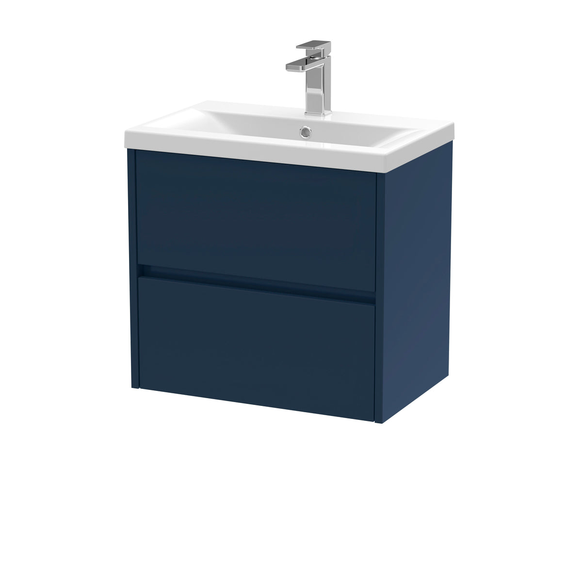 Modern Splash 600mm Midnight Blue 2 Drawer Wall Hung Vanity Unit With Mid-Edge Basin