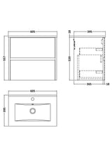 Modern Splash 600mm Midnight Blue 2 Drawer Wall Hung Vanity Unit With Minimalist Basin