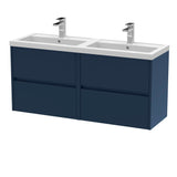 Modern Splash 1200mm Midnight Blue 4 Drawer Wall Hung Vanity Unit With 2 Tap Hole Polymarble basin
