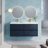 Modern Splash 1200mm Midnight Blue 4 Drawer Wall Hung Vanity Unit With 2 Tap Hole Polymarble basin