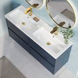 Modern Splash 1200mm Midnight Blue 4 Drawer Wall Hung Vanity Unit With 2 Tap Hole Polymarble basin