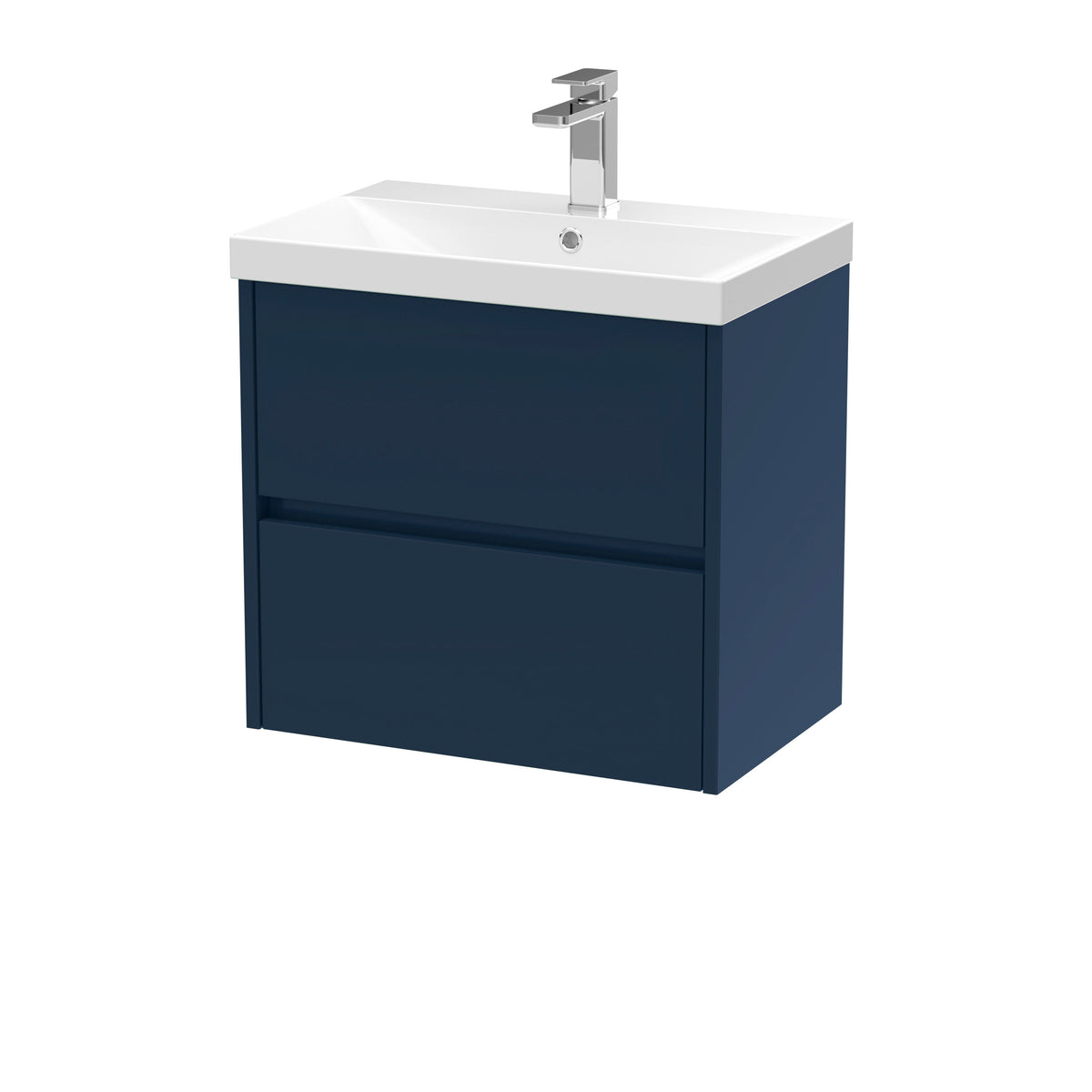 Modern Splash 600mm Midnight Blue 2 Drawer Wall Hung Vanity Unit With Thin Edge Basin
