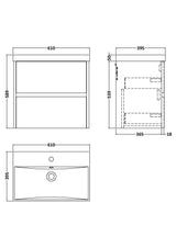 Modern Splash 600mm Midnight Blue 2 Drawer Wall Hung Vanity Unit With Thin Edge Basin
