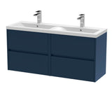 Modern Splash 1200mm Midnight Blue 4 Drawer Wall Hung Vanity Unit With 2 Tap Hole Ceramic Basin