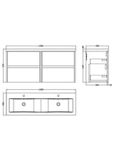 Modern Splash 1200mm Midnight Blue 4 Drawer Wall Hung Vanity Unit With 2 Tap Hole Ceramic Basin