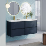 Modern Splash 1200mm Midnight Blue 4 Drawer Wall Hung Vanity Unit With 2 Tap Hole Ceramic Basin