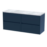 Modern Splash 1200mm Midnight Blue 4 Drawer Wall Hung Vanity Unit With Bellato Grey Worktop