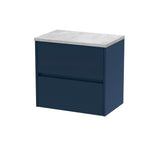 Modern Splash 600mm Midnight Blue 2 Drawer Wall Hung Vanity Unit With Bellato Grey Worktop