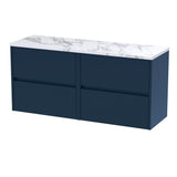 Modern Splash 1200mm Midnight Blue Wall Hung 4 Drawer With Carrara Laminate Worktop