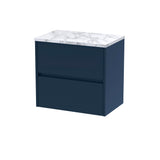Modern Splash 600mm Midnight Blue 2 Drawer Wall Hung Vanity Unit With Carrara Laminate Worktop