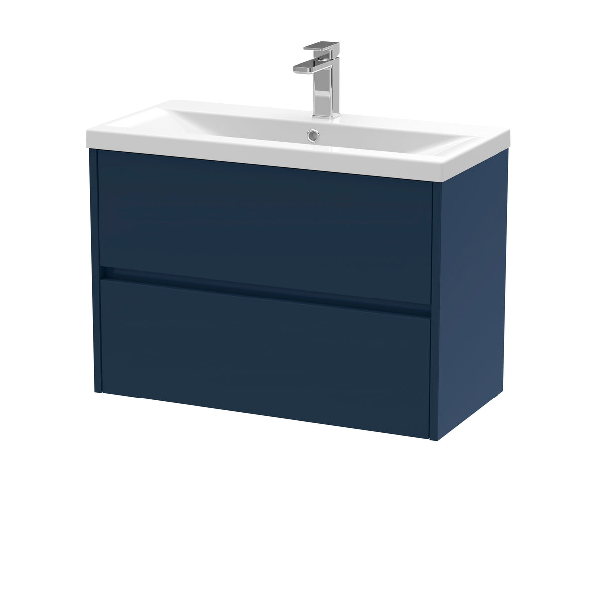 Modern Splash 800mm Midnight Blue 2 Drawer Wall Hung Vanity Unit With Mid-Edge Basin