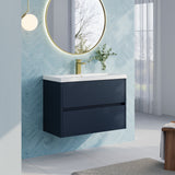 Modern Splash 800mm Midnight Blue 2 Drawer Wall Hung Vanity Unit With Mid-Edge Basin
