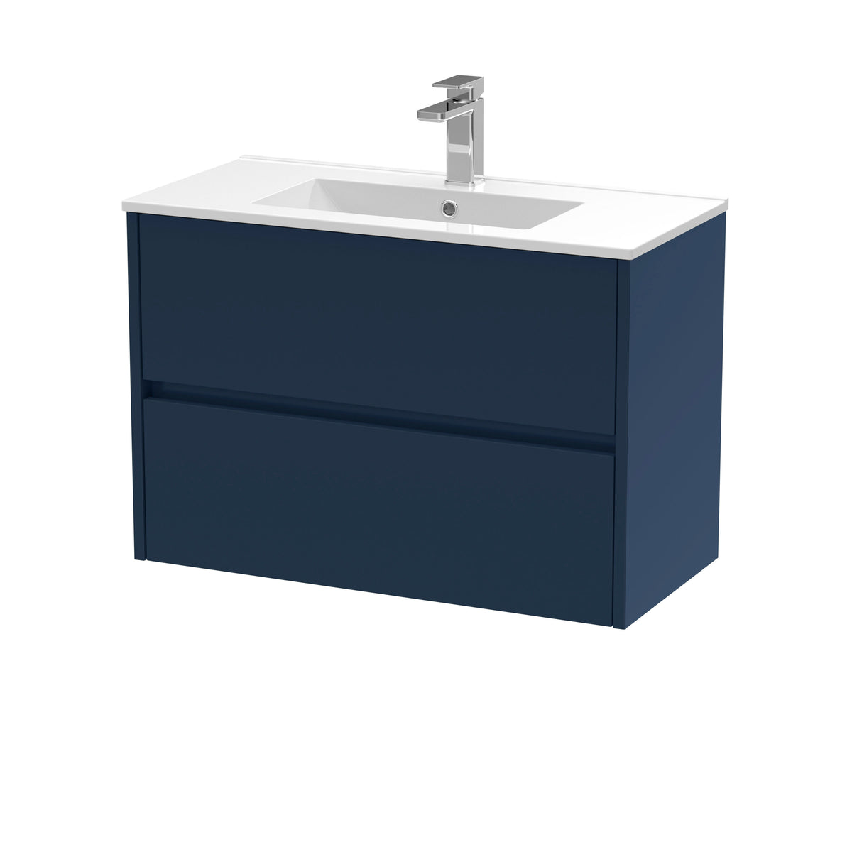Modern Splash 800mm Midnight Blue 2 Drawer Wall Hung Vanity Unit With Minimalist Basin
