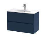 Modern Splash 800mm Midnight Blue 2 Drawer Wall Hung Vanity Unit With Minimalist Basin