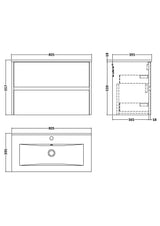 Modern Splash 800mm Midnight Blue 2 Drawer Wall Hung Vanity Unit With Minimalist Basin