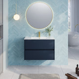 Modern Splash 800mm Midnight Blue 2 Drawer Wall Hung Vanity Unit With Minimalist Basin