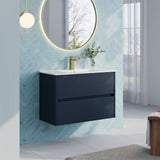 Modern Splash 800mm Midnight Blue 2 Drawer Wall Hung Vanity Unit With Minimalist Basin