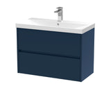 Modern Splash 800mm Midnight Blue 2 Drawer Wall Hung Vanity Unit With Thin Edge Basin