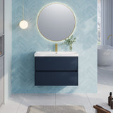 Modern Splash 800mm Midnight Blue 2 Drawer Wall Hung Vanity Unit With Thin Edge Basin