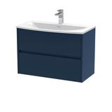 Modern Splash 800mm Midnight Blue 2 Drawer Wall Hung Vanity Unit With U-Shaped Curved Basin