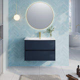 Modern Splash 800mm Midnight Blue 2 Drawer Wall Hung Vanity Unit With U-Shaped Curved Basin