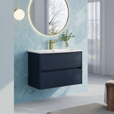 Modern Splash 800mm Midnight Blue 2 Drawer Wall Hung Vanity Unit With U-Shaped Curved Basin