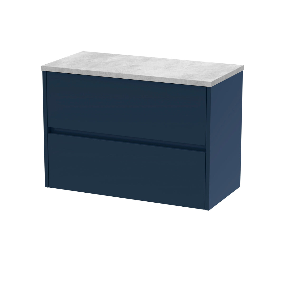 Modern Splash 800mm Midnight Blue 2 Drawer Wall Hung Vanity Unit With Bellato Grey Worktop