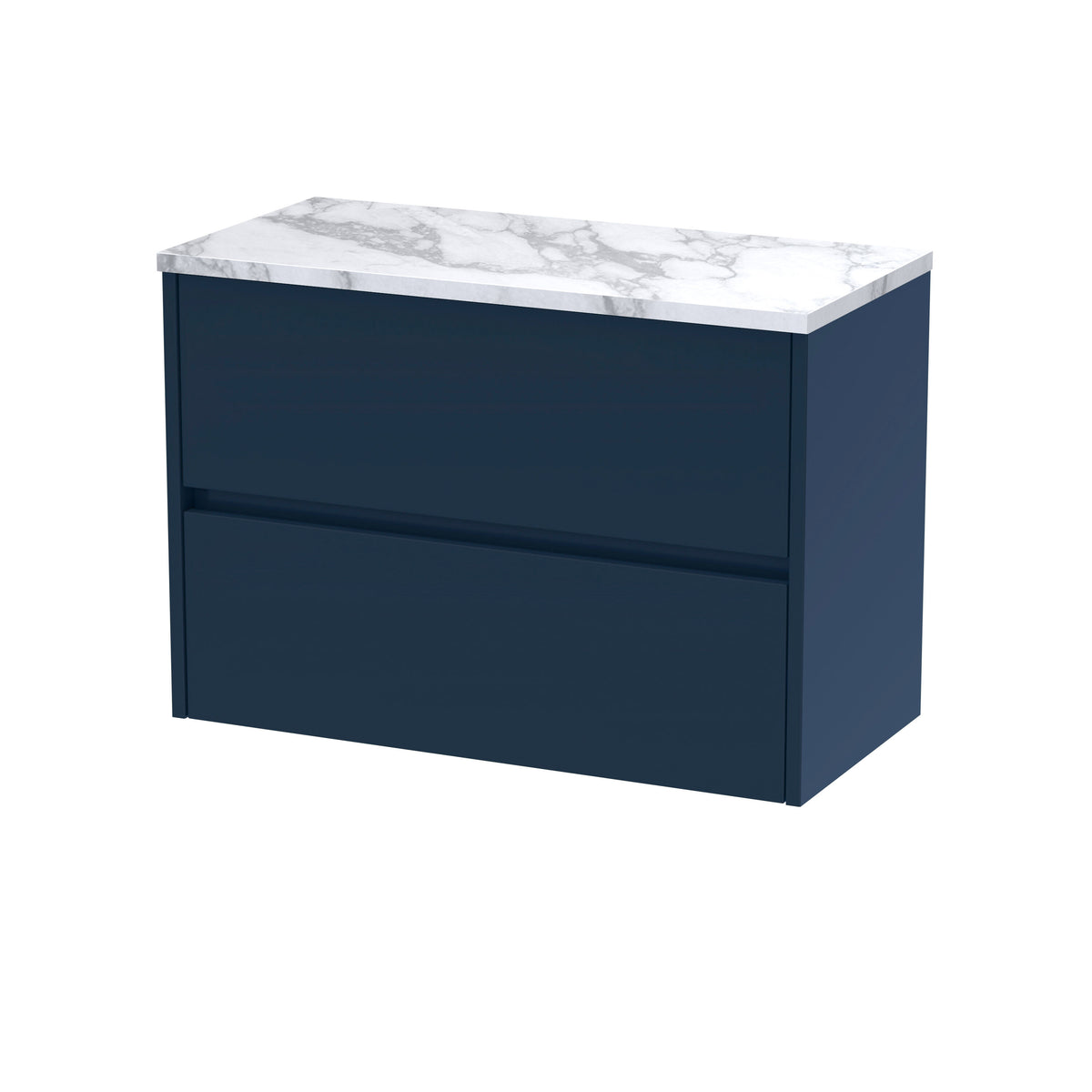 Modern Splash 800mm Midnight Blue 2 Drawer Wall Hung Vanity Unit With Carrara Laminate Worktop