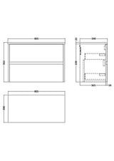 Modern Splash 800mm Midnight Blue 2 Drawer Wall Hung Vanity Unit With Carrara Laminate Worktop