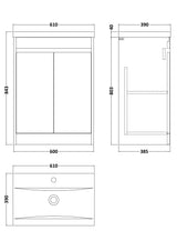 Modern Splash 600mm Soft Linen 2 Door Floor Standing Vanity Unit With Mid-Edge Basin