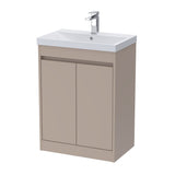 Modern Splash 600mm Soft Linen 2 Door Floor Standing Vanity Unit With Thin-Edge Basin