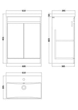Modern Splash 600mm Soft Linen 2 Door Floor Standing Vanity Unit With Thin-Edge Basin