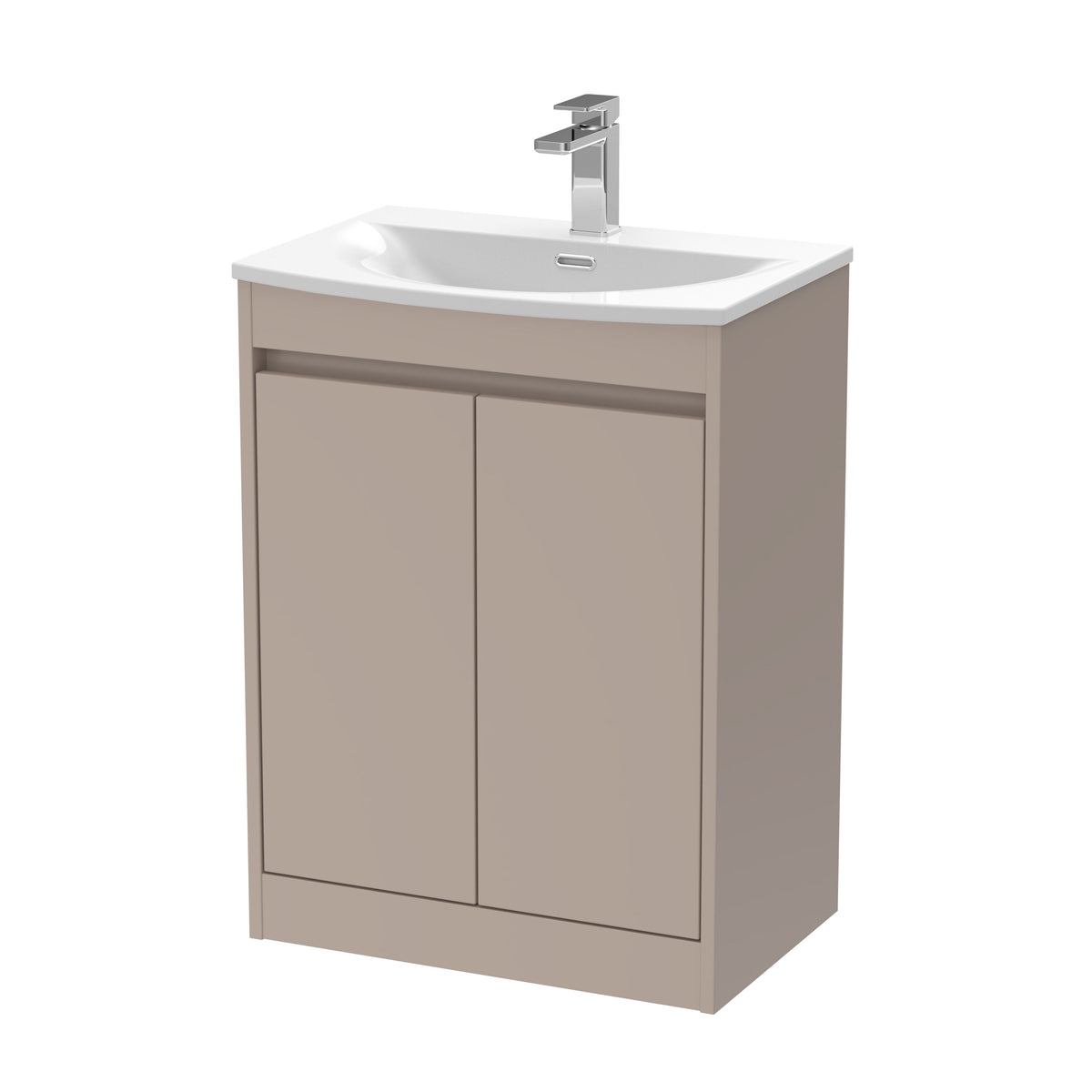 Modern Splash 600mm Soft Linen 2 Door Floor Standing Vanity Unit With Curved Basin
