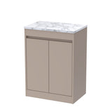 Modern Splash 600mm Soft Linen 2 Door Floor Standing Vanity Unit With Carrera Marble Worktop