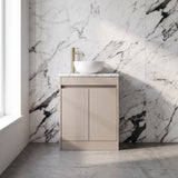 Modern Splash 600mm Soft Linen 2 Door Floor Standing Vanity Unit With Carrera Marble Worktop