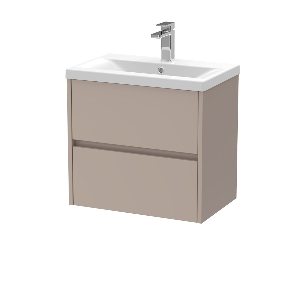 Modern Splash 600mm Soft linen 2 Drawer Wall Hung Vanity Unit With Mid-Edge Basin