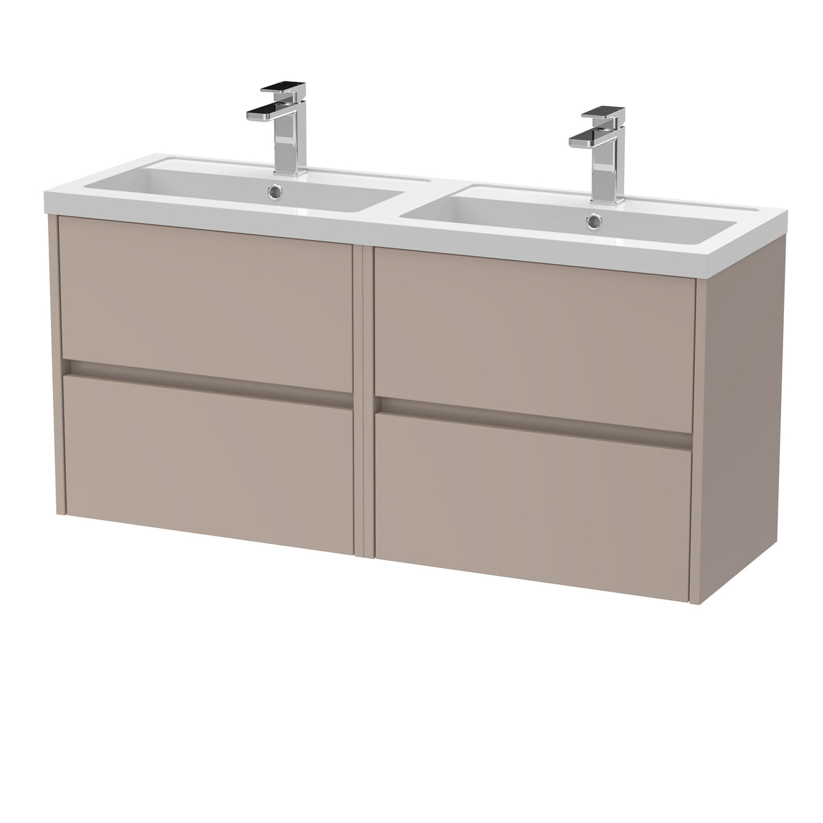 Modern Splash 1200mm Soft linen 4 Drawer Wall Hung Vanity Unit With 2 Tap Hole Polymarble basin