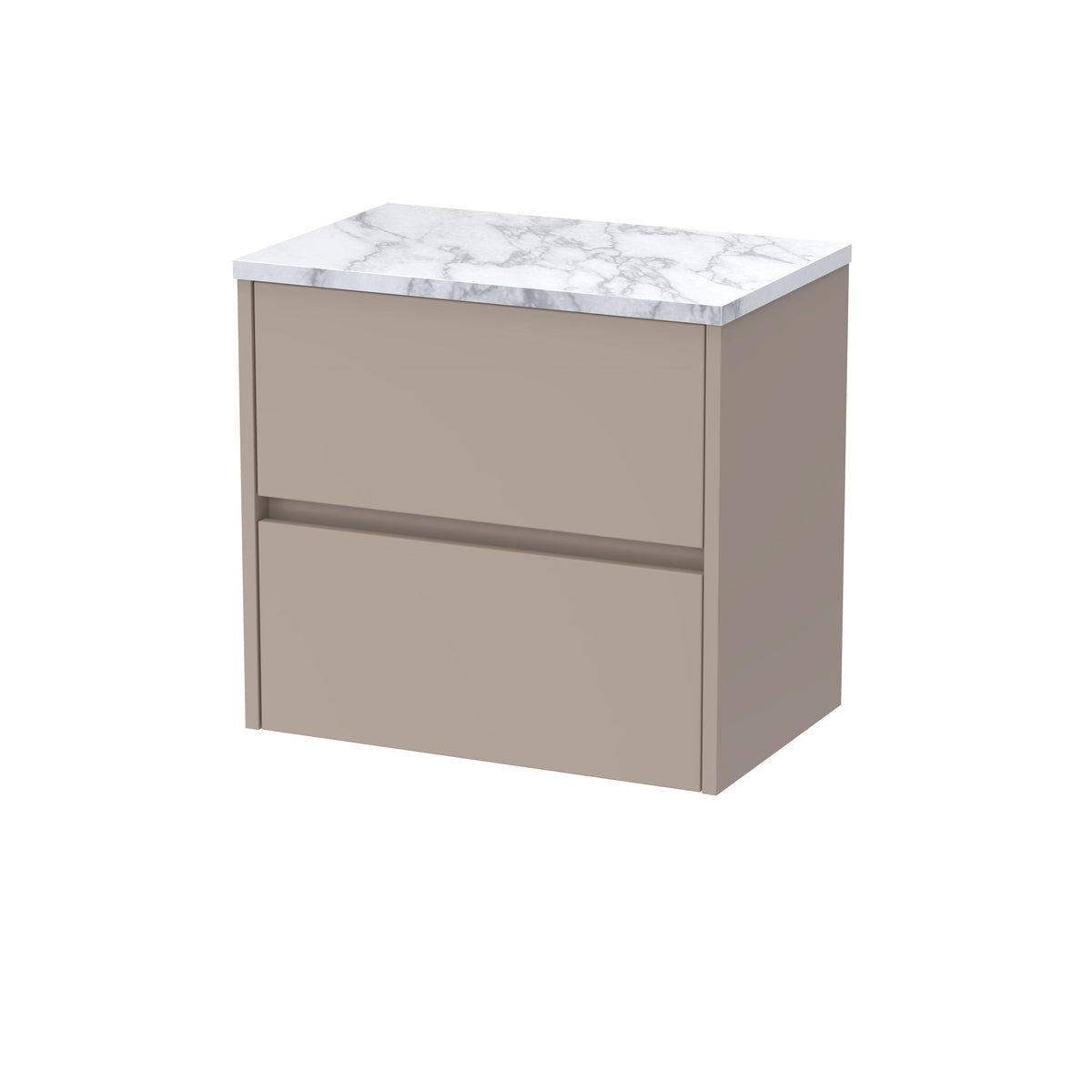 Modern Splash 600mm Soft linen 2 Drawer Wall Hung Vanity Unit With Carrara Laminate Worktop
