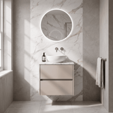 Modern Splash 600mm Soft linen 2 Drawer Wall Hung Vanity Unit With Carrara Laminate Worktop