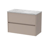 Modern Splash 800mm Soft linen 2 Drawer Wall Hung Vanity Unit With Bellato Grey Worktop