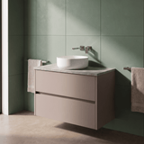 Modern Splash 800mm Soft linen 2 Drawer Wall Hung Vanity Unit With Bellato Grey Worktop