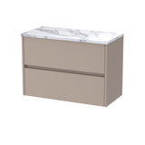 Modern Splash 800mm Soft linen 2 Drawer Wall Hung Vanity Unit With Carrara Laminate Worktop
