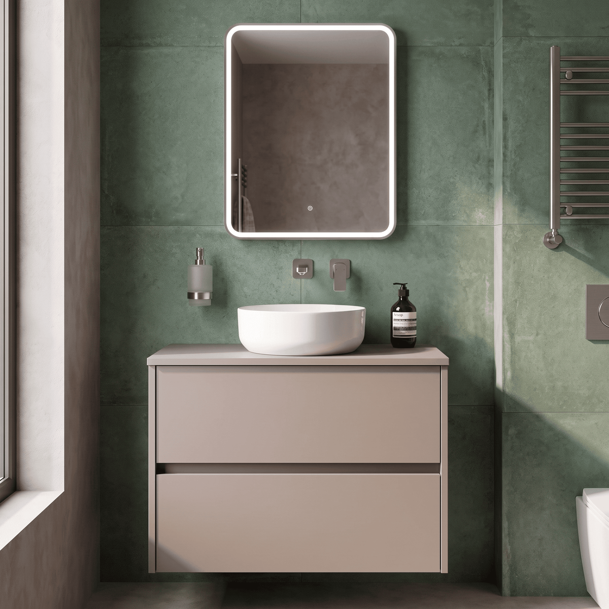 Modern Splash 800mm Soft linen 2 Drawer Wall Hung Vanity Unit With Co-ordinating Worktop