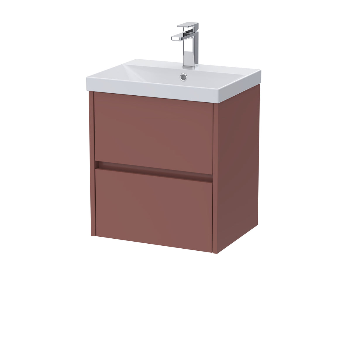 Modern Splash 500mm Smoked Red 2 Drawer Wall Hung Vanity Unit With Thin Edge Basin
