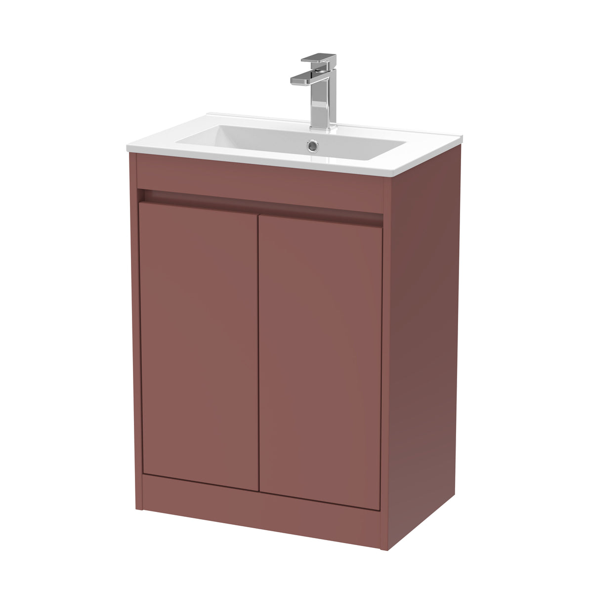 Modern Splash 600mm Smoked Red 2 Door Floor Standing Vanity Unit With Minimilist Basin